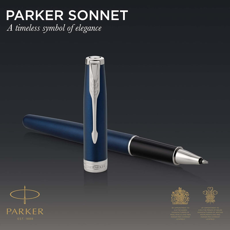 Parker Sonnet Tintenroller | Blaue Lackierung | feine Spitze | Schwarze Tinte | Geschenkbox Tintenro