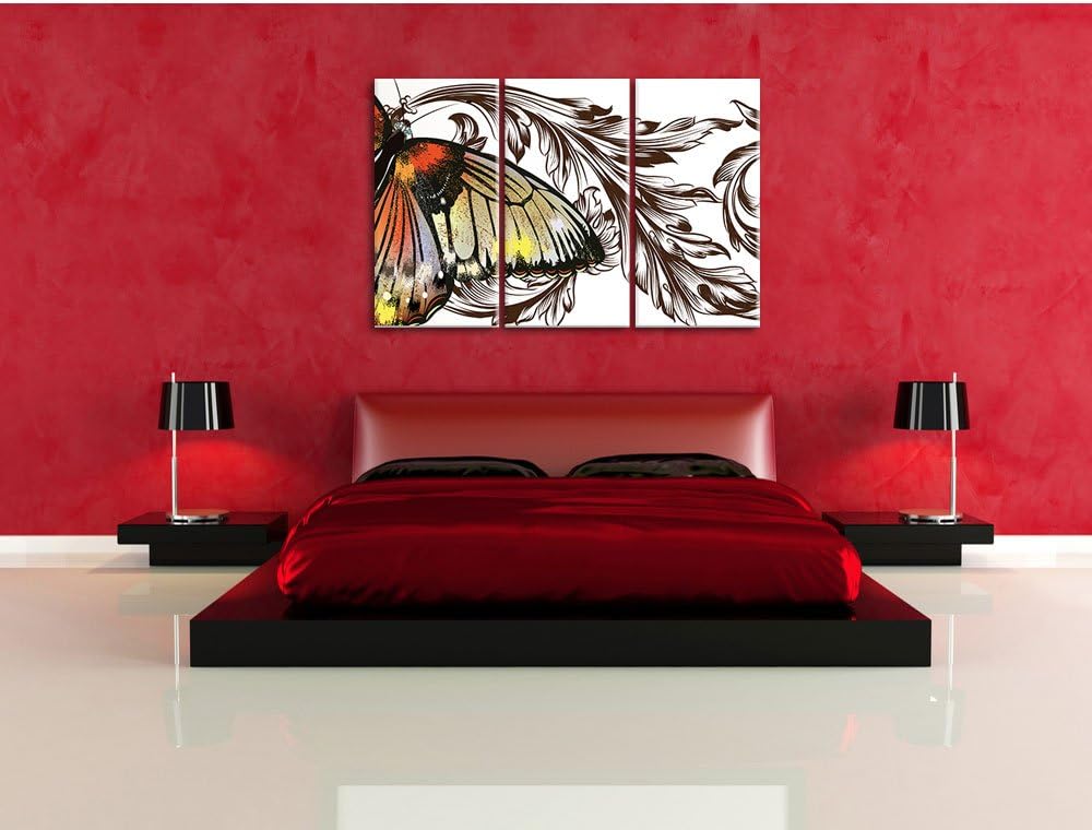Pixxprint Prachtvoller Schmetterling weiss 3-Teiler Leinwandbild 120x80 Bild auf Leinwand