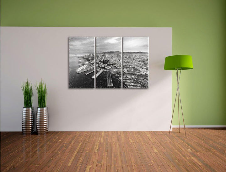 Pixxprint San Francisco bei Sonnenuntergang / 3-Teilig/Gesamtmass 120cm Leinwandbild bespannt auf Ho