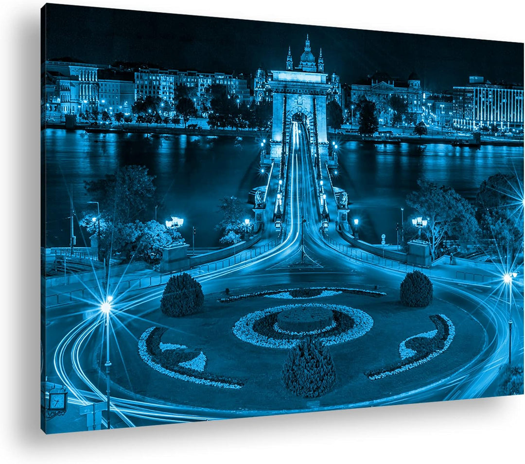 deyoli Kettenbrücke in Budapest bei Nacht Format 60x40 Effekt: Monocrome Blau als Leinwandbild, Moti