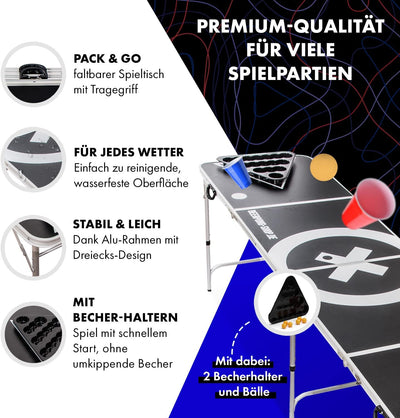 Beercup Bierpong Tische, Beer Pong Set für Partyspiele, Beerpong Tisch Klappbar & Höhenverstellbar,