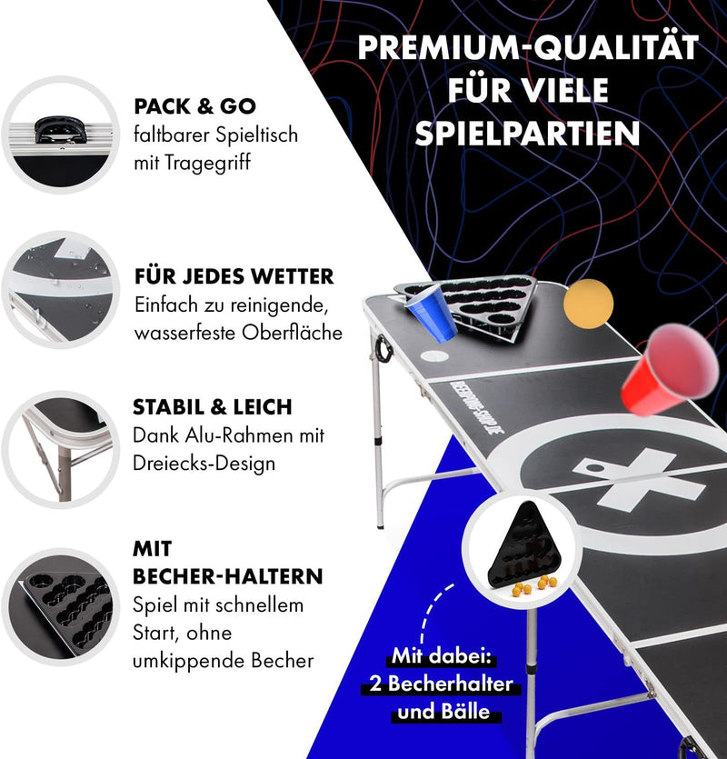 Beercup Bierpong Tische, Beer Pong Set für Partyspiele, Beerpong Tisch Klappbar & Höhenverstellbar,