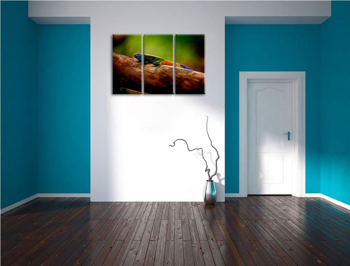 Dark farbenfrohe Eidechse NewArt 3-Teiler Leinwandbild 120x80 Bild auf Leinwand, XXL riesige Bilder