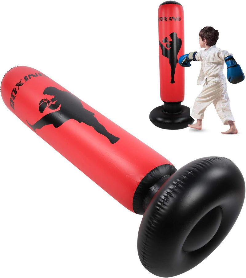 170cm aufblasbarer stehender Boxsack für Krafttraining, Schwarze und rote PVC-Boxsäule für Fitness S