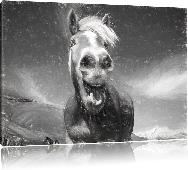 Pixxprint Lustiges Pferd in der Natur Kunst Kohle Effekt, Format: 100x70 auf Leinwand, XXL riesige B