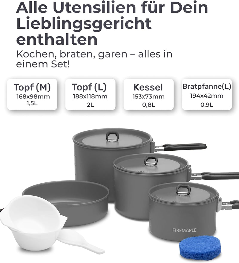 Fire-Maple Feast Camping Geschirr Set aus Edelstahl und eloxiertem Aluminium Feast FEAST 4 Black, FE