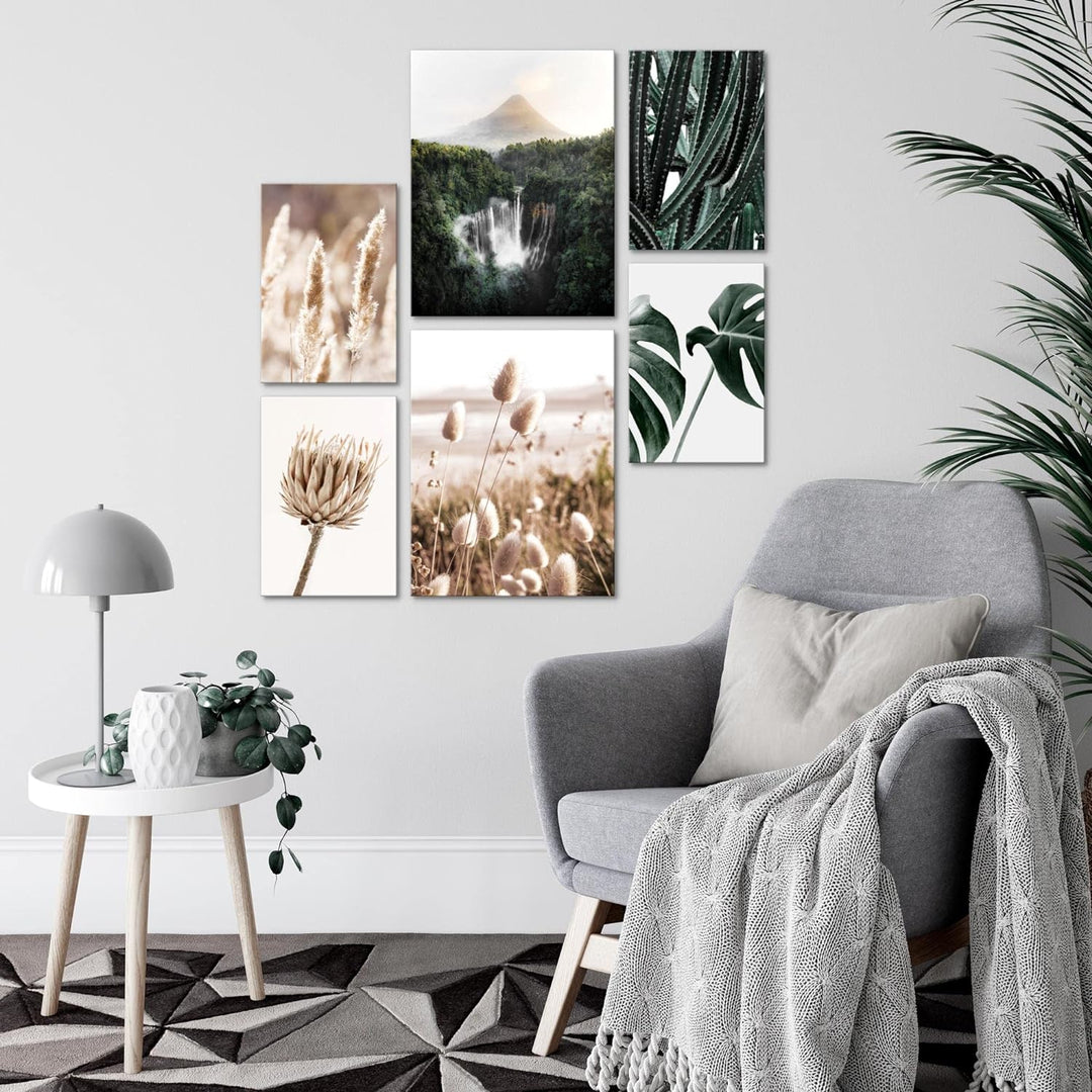 Novart Bilder Set - AUFHÄNGFERTIG - KEIN EXTRA RAHMEN BENÖTIGT - Boho Natur Modern Beige Grün - Wohn