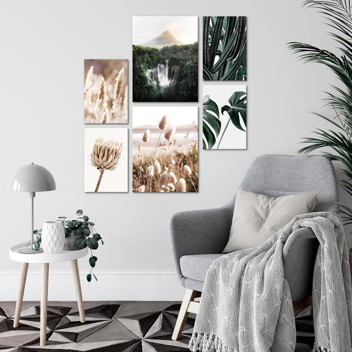 Novart Bilder Set - AUFHÄNGFERTIG - KEIN EXTRA RAHMEN BENÖTIGT - Boho Natur Modern Beige Grün - Wohn