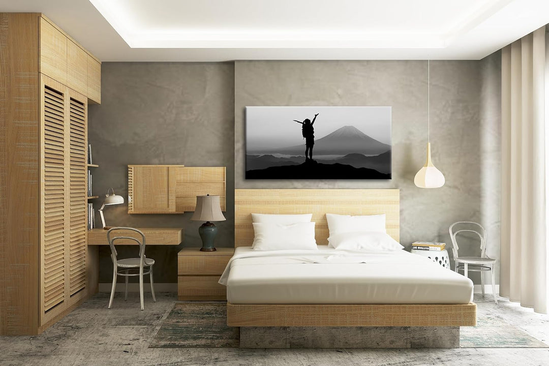 verspürende Freiheit über den Bergen Panorama 80x40 cm Effekt: Schwarz/Weiss als Leinwandbild, Motiv