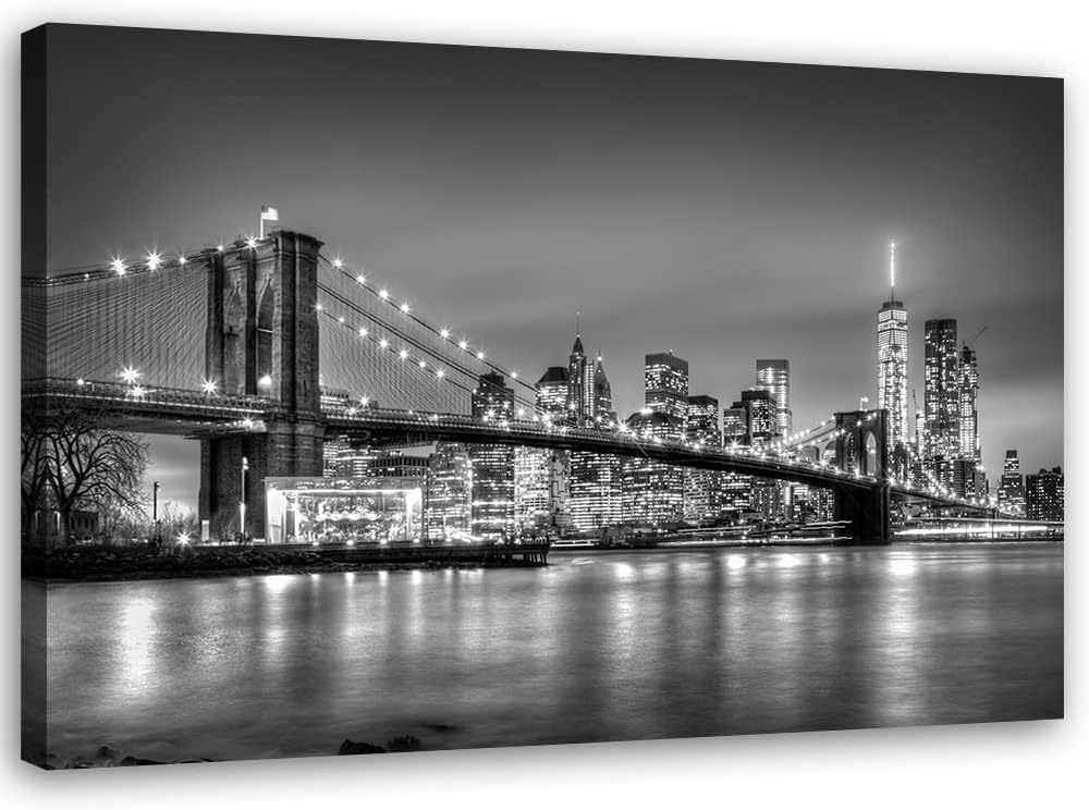 Feeby Vlies Leinwandbild XXL New York Manhattan Brooklyn Brücke 120x80 cm Wandbild Kunst Bilder Schl