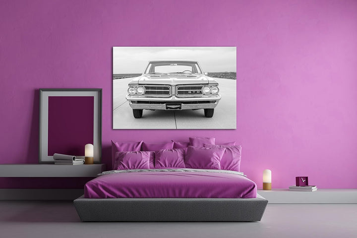 deyoli Muscle Car auf einer Landebahn Effekt: Schwarz/Weiss Format: 80x60 als Leinwand, Motiv fertig