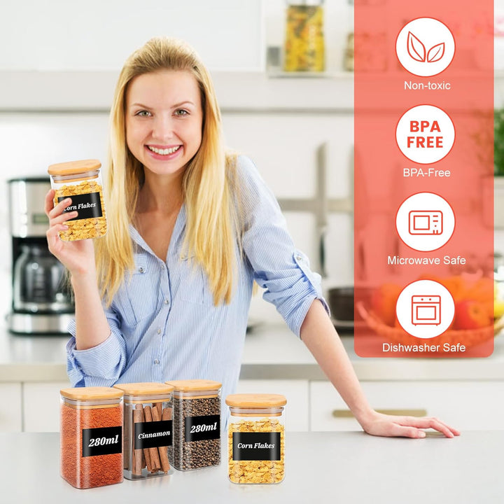 YUTUY Vorratsdosen Glas 12er Set,Vorratsgläser mit Deckel Eckig, Vorratsgläser Glasbehälter,Gewürzgl