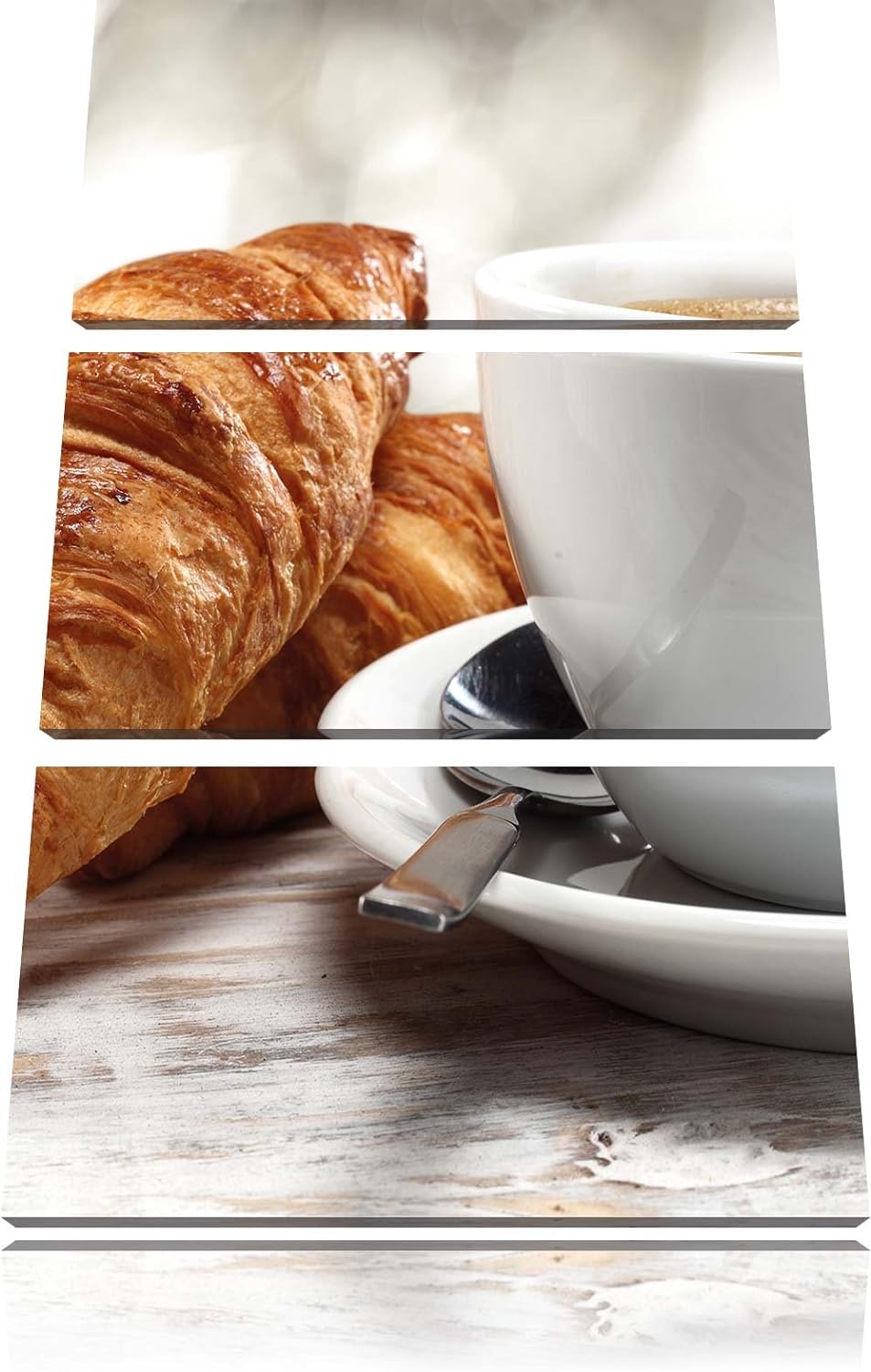 Pixxprint Frische Croissants und Kaffee als Leinwandbild/Grösse: 3 Teilig (120x80 cm) cm/Wandbild/Ku