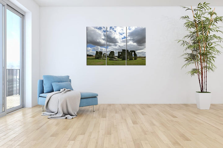 deyoli gigantische Stonehenge Felsformation in England Format: 3-teilig 120x80 als Leinwandbild, Mot