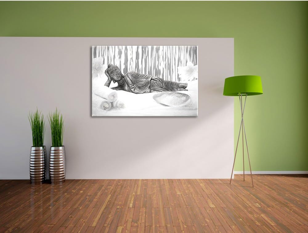 Pixxprint Goldener Buddha auf Handtuch Kunst Kohle Effekt, Format: 100x70 auf Leinwand, 100x70