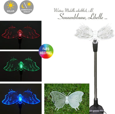 2x LED Solar-Aussen-Garten-Leuchte-Stecker Schmetterling + Libelle farbwechselnd, IP44, Blumentopf-W