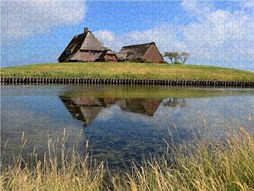 CALVENDO Puzzle Kirchwarft auf Hallig Hooge 1000 Teile Lege-Grösse 64 x 48 cm Foto-Puzzle Bild von S