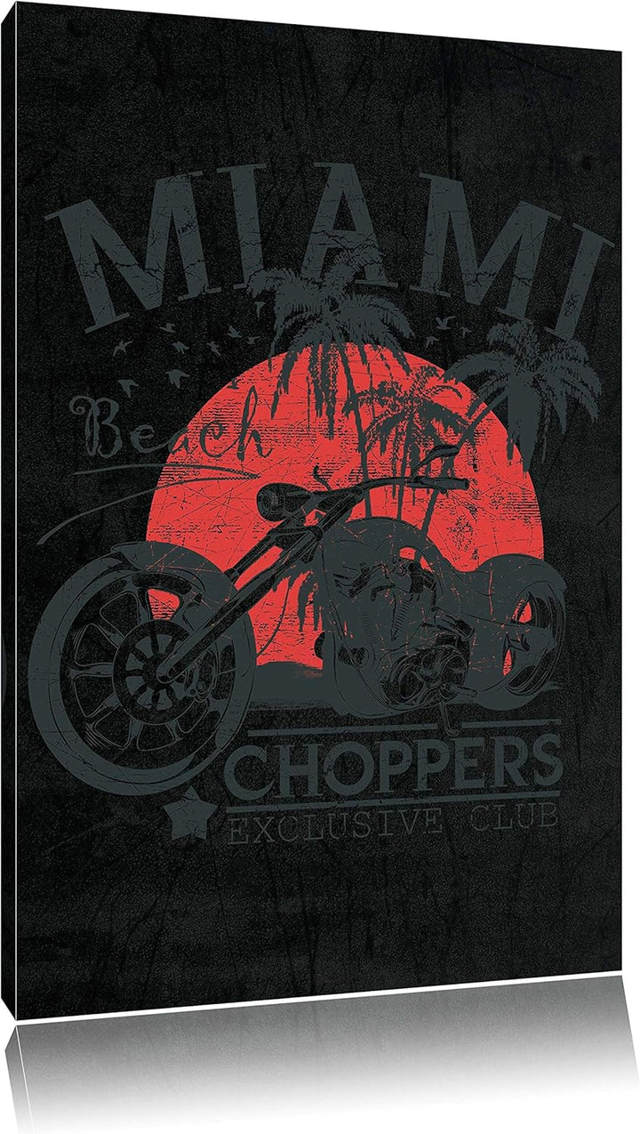 Dark Miami-Choppers black Bild auf Leinwand, XXL riesige Bilder fertig gerahmt mit Keilrahmen, Kunst