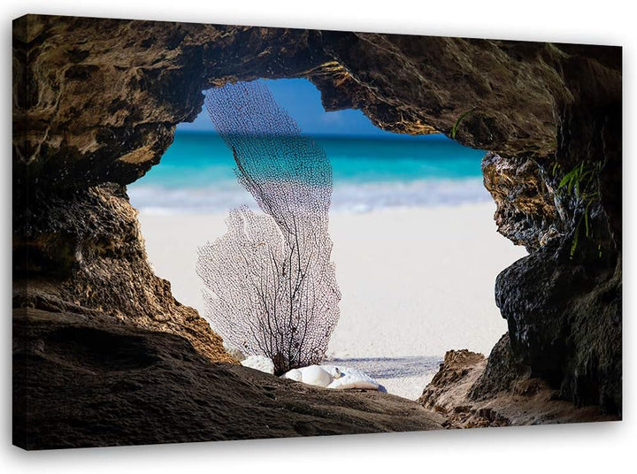 Feeby Leinwandbild XXL 3D Illusion Wandbild Kunst Strand Beige 120x80 cm Leinwandbild 120x80 cm Beig