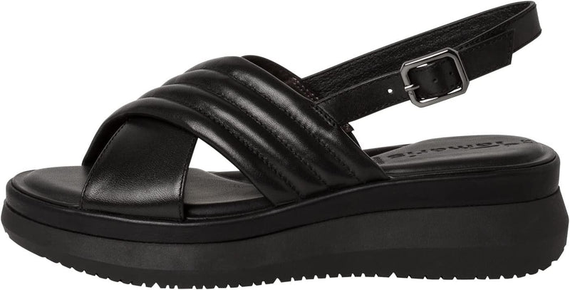 Tamaris Damen Sandaletten, Frauen Sandalen,TOUCHit-Fussbett 38 EU Schwarz Black Leather, 38 EU Schwa