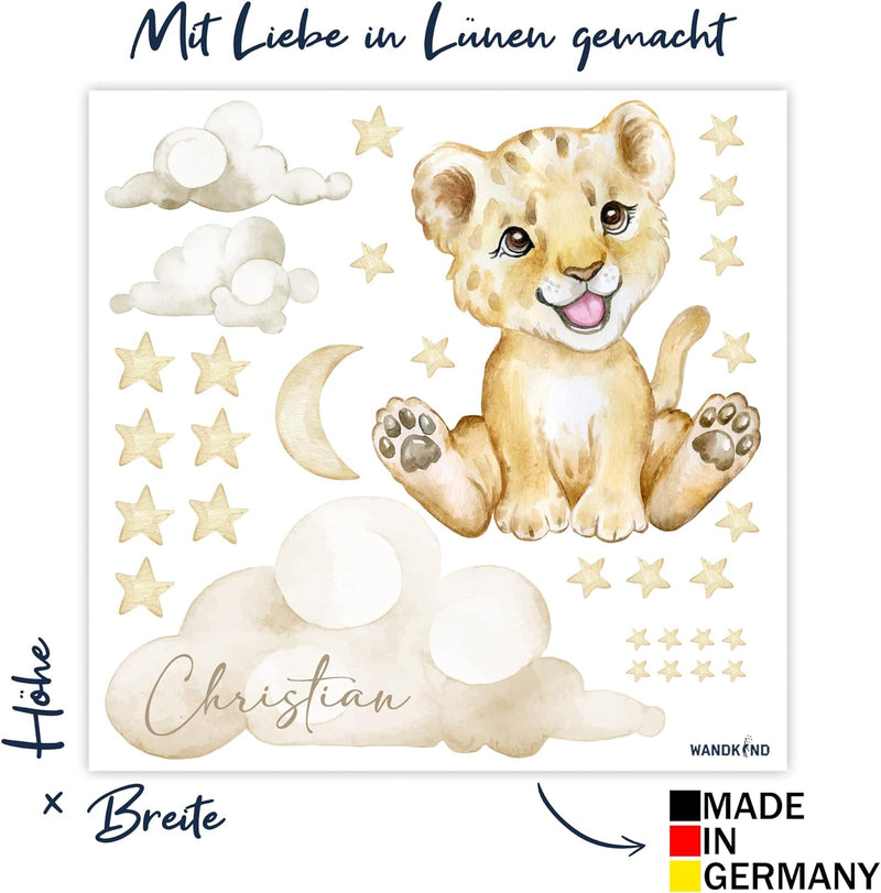 Löwe auf der Wolke V331 mit Wunschname | handgezeichnet | AUFKLEBER Kindergarten | Wandsticker Kinde