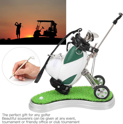 Desktop Golf Bag, Golf Pen Bag Holder Desktop Golf Pen Set mit 3 Kugelschreibern und Mini Bag Alloy