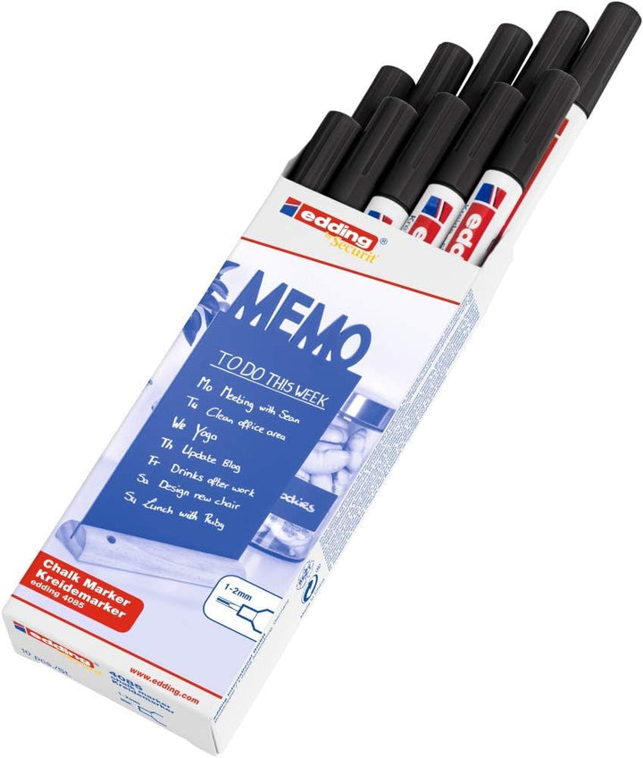 edding 4085 Kreidemarker - schwarz - 10 Kreidestifte - Rundspitze 1-2 mm - dünner Kreidestift für Ta