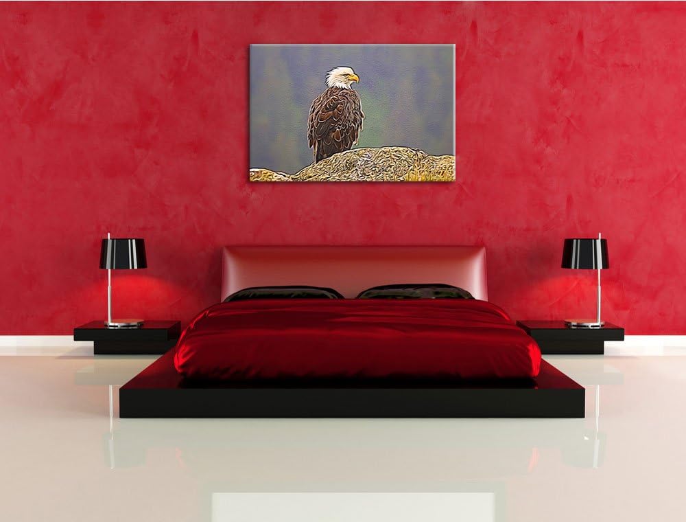 wachsamer Adler auf Fels Spezial Format: 100x70 cm auf Leinwand, XXL riesige Bilder fertig gerahmt m