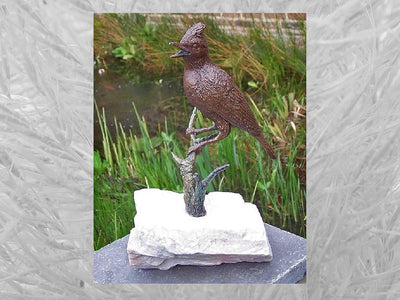IDYL Bronze-Skulptur Vogel auf einem Stein | 25x15x18 cm | Tierfigur aus Bronze handgefertigt | Gart