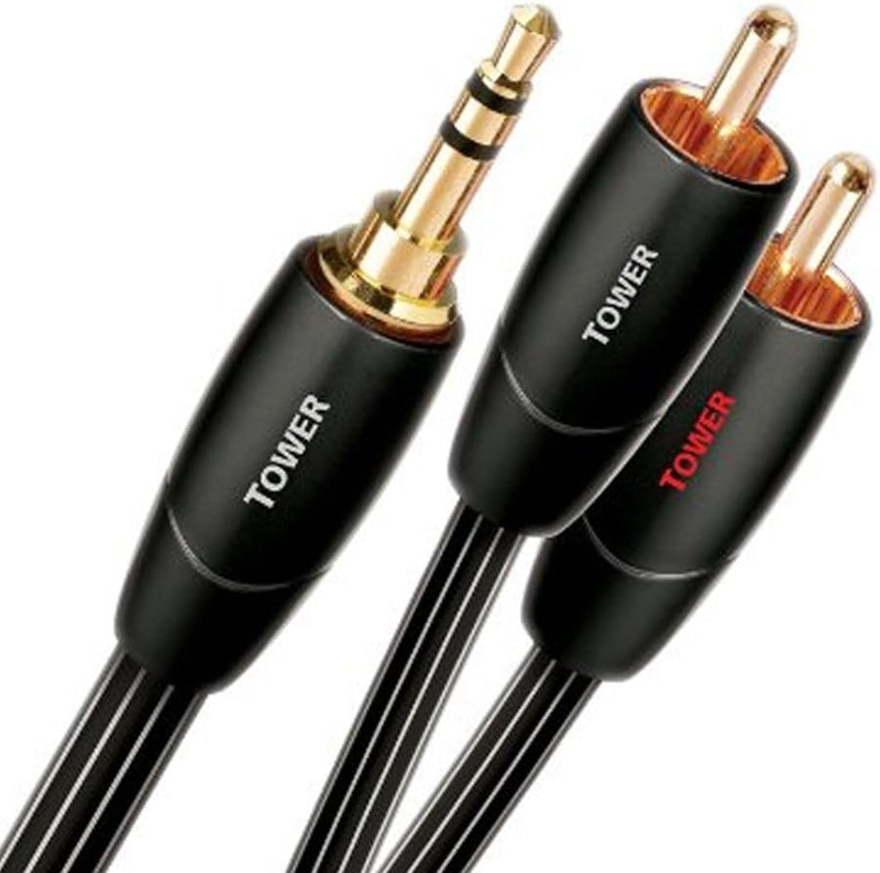 AudioQuest 1,5 m Tower 3,5 mm – 2 x RCA Audiokabel 1,5 m 3,5 mm schwarz – Audiokabel (3,5 mm, 2 x RC