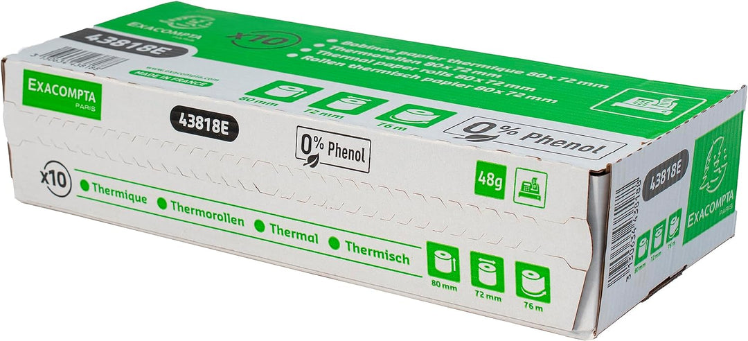 Exacompta 43818E 30er Pack Thermopapierrollen 1-lagig Breite: 80mm, Länge: 76m, Durchmesser Kern: 12