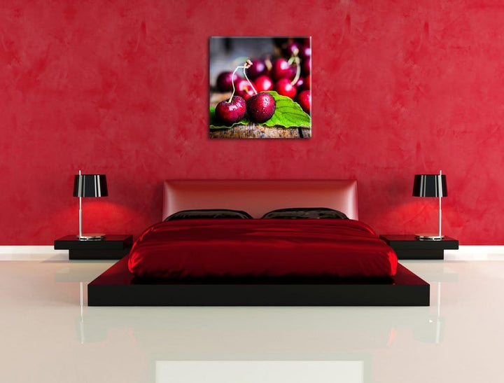 Pixxprint Kirschen, Format: 70x70 auf Leinwand, XXL riesige Bilder fertig gerahmt mit Keilrahmen, Ku