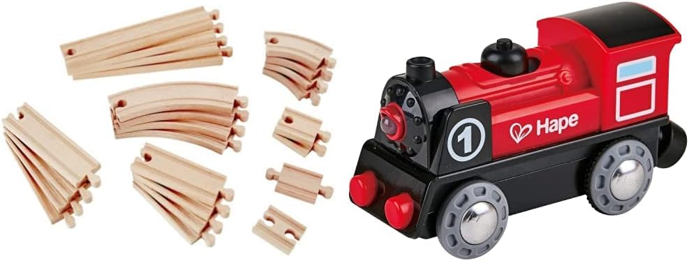 Hape E3707 Eisenbahnwelt Grosses Schienenausbauset, 24 Teile, ab 3 Jahren & E3703 Eisenbahn Batterie