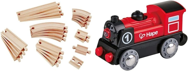 Hape E3707 Eisenbahnwelt Grosses Schienenausbauset, 24 Teile, ab 3 Jahren & E3703 Eisenbahn Batterie