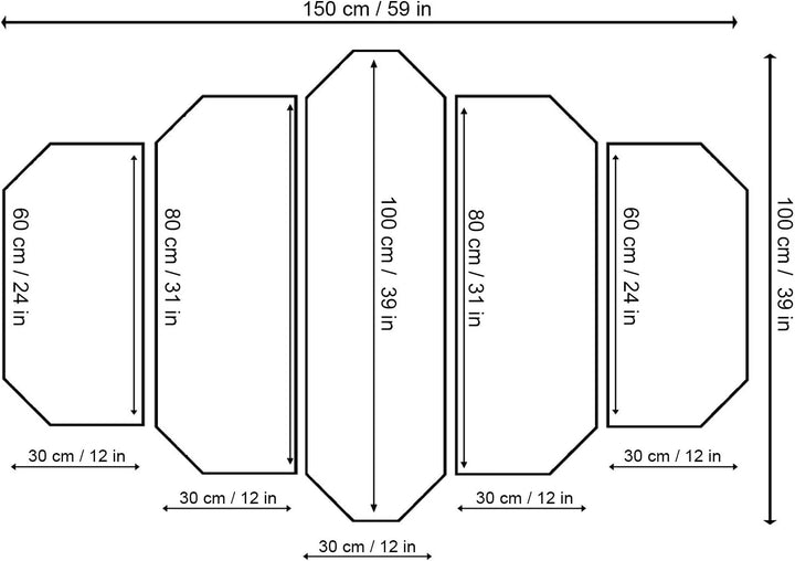 Feeby Wanddeko 5 Teile Tiger Bilder modern schwarz-weiss 150x100 cm Deko Paneel 150x100 cm Schwarz-w