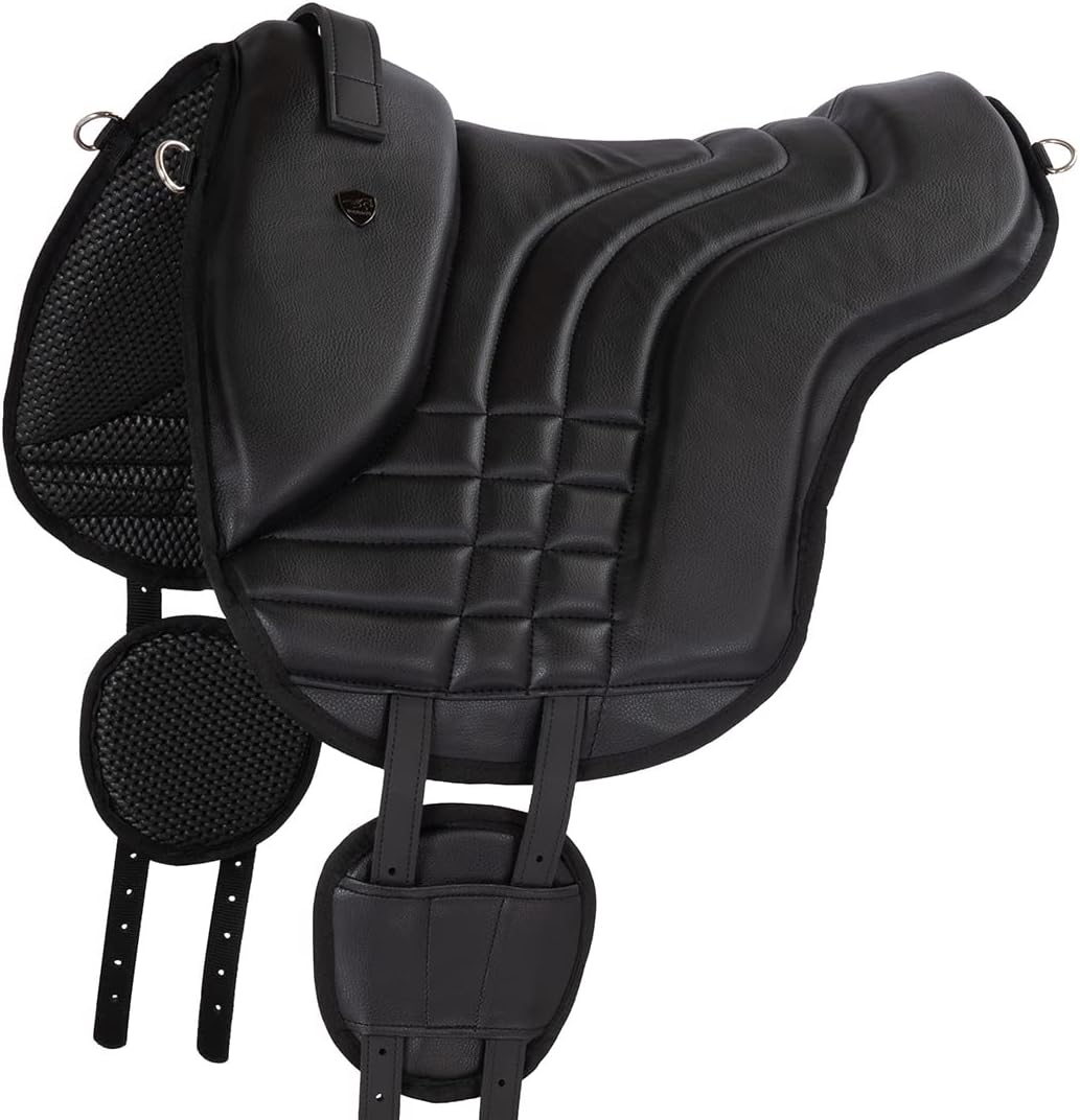 Equinate Reitpad Stella aus synthetischem Leder Pony Schwarz - Bareback Pad mit pflegeleichter Neopr