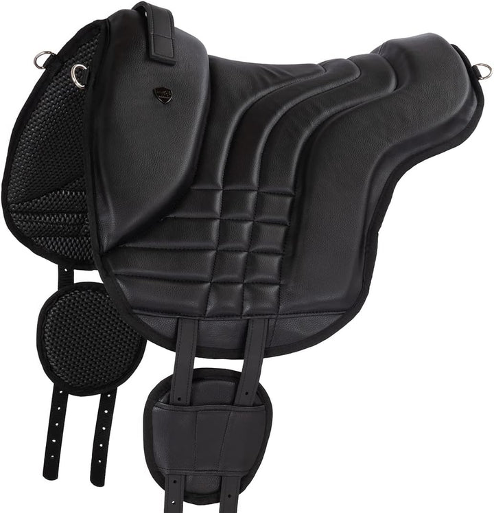 Equinate Reitpad Stella aus synthetischem Leder Pony Schwarz - Bareback Pad mit pflegeleichter Neopr