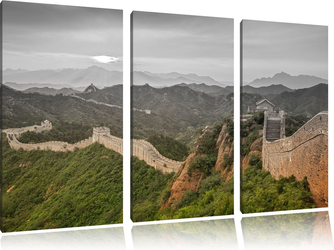 Pixxprint Chinesische Mauer als Leinwandbild | Grösse: 3 Teilig (120x80) | Wandbild| Kunstdruck | fe