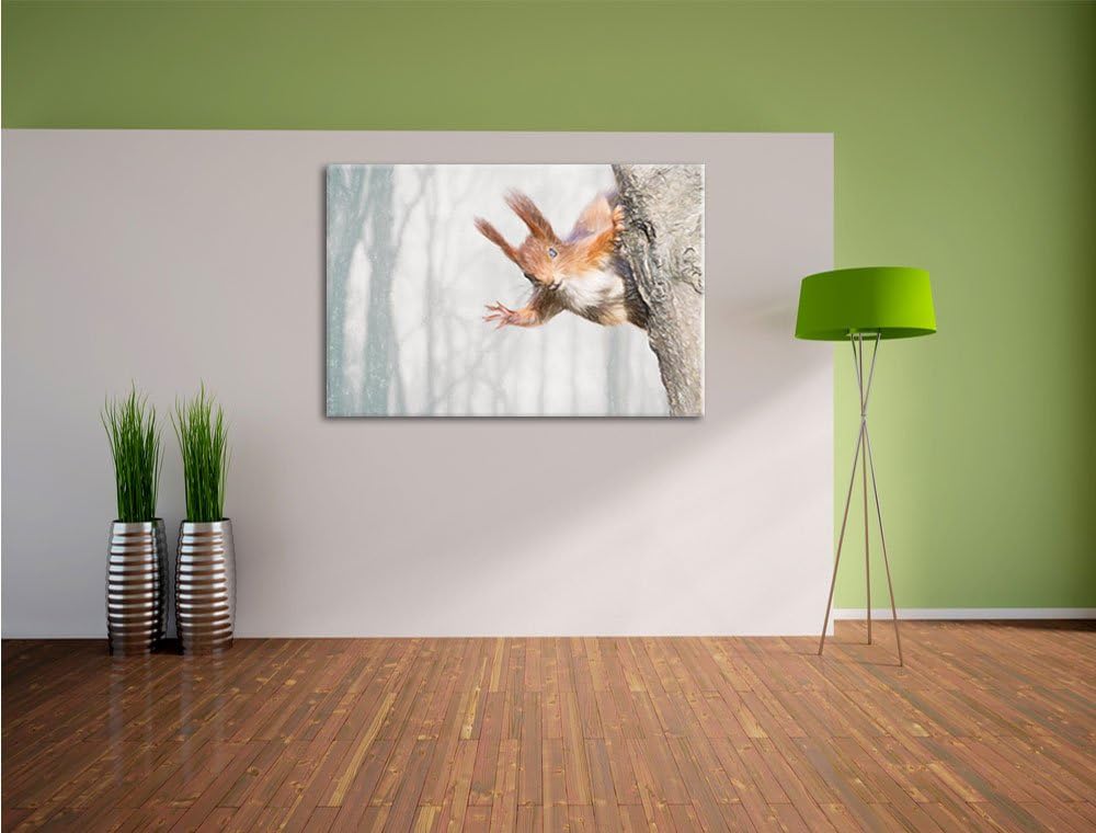 Pixxprint Neugierig rotes Eichhörnchen als Leinwandbild/Grösse: 100x70 / Wandbild/Kunstdruck/fertig