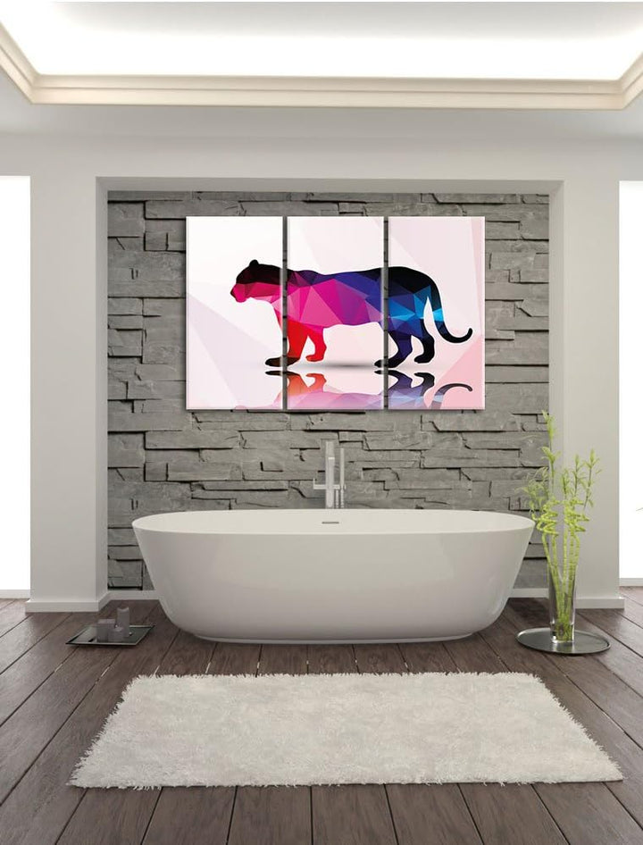 Pixxprint eleganter Vector Puma als Leinwandbild/Grösse: 3 Teilig (120x80 cm) cm/Wandbild/Kunstdruck