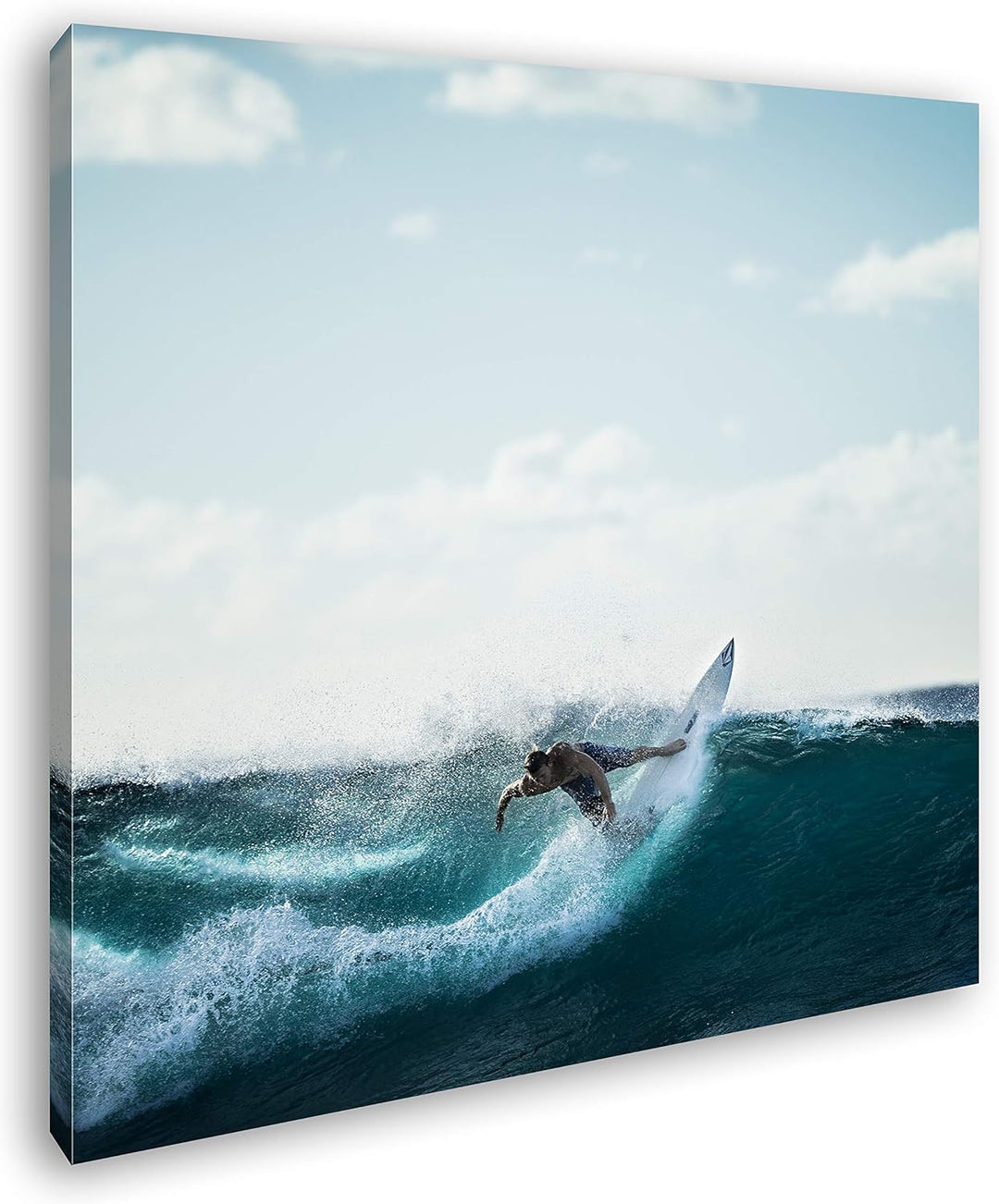 deyoli Cooler Surfer beim Wellenreiten Format: 70x70 als Leinwandbild, Motiv fertig gerahmt auf Echt