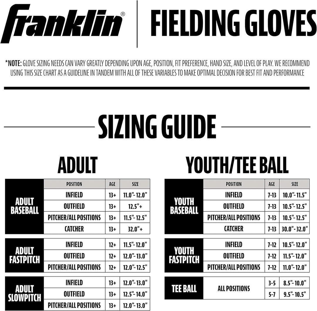 Franklin Sports Baseball + Softball Glove - Field Master Baseball + Softball Mitt - Adult + Youth Gl