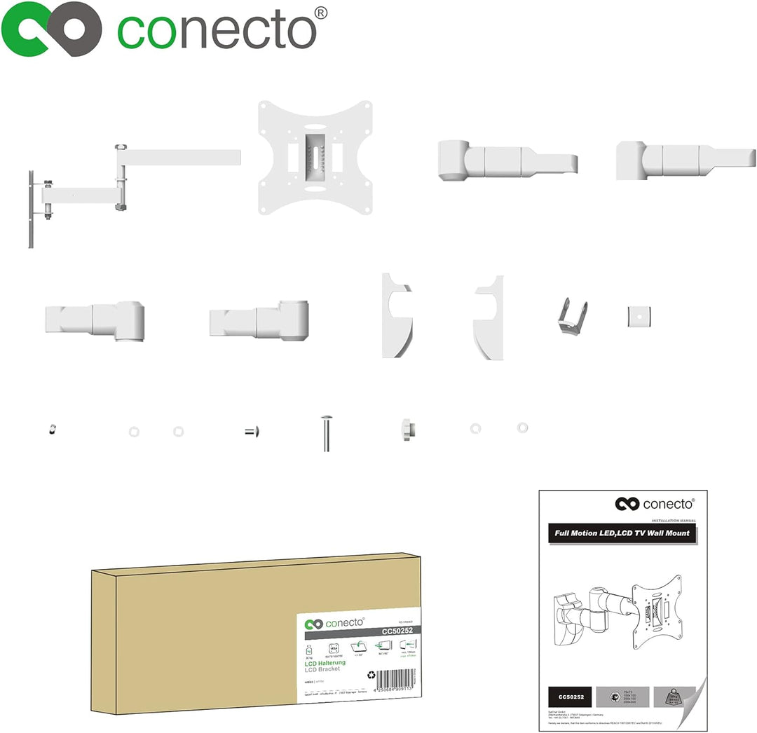 conecto Wandhalterung für Monitore und Fernseher bis zu 42 Zoll, schwenkbar (+/-90°), neigbar (+/-20