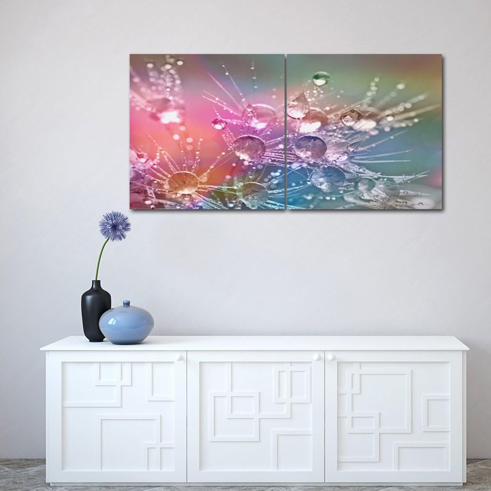 Feeby. Wandbilder - 2 Teile - 200x100 cm - quadratische Form Bilder Kunstdrucke Deko Panel LÖWENZAHN