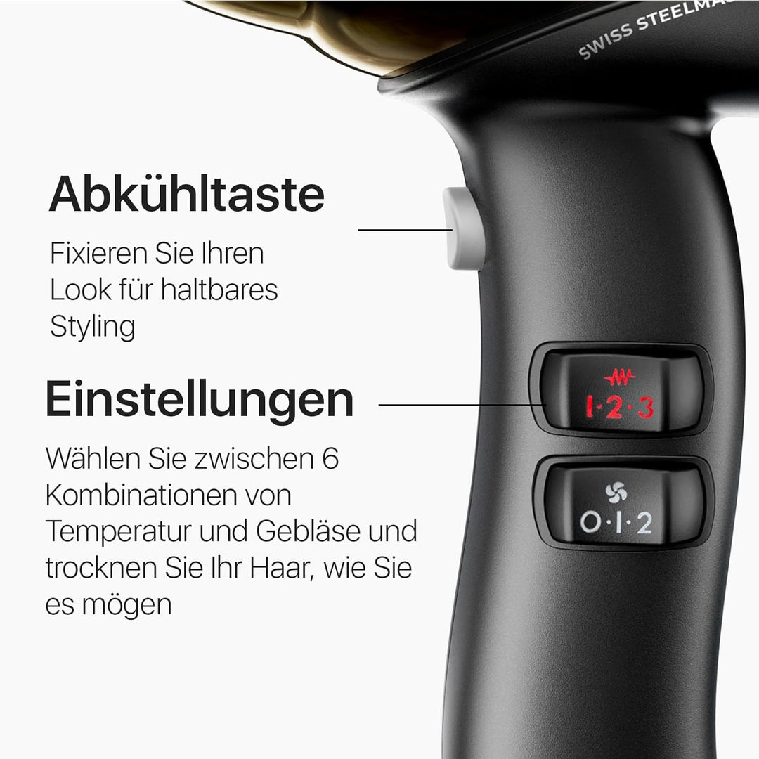 Valera, Swiss Steel Master Light, professioneller Haartrockner aus goldfarbenem Stahl, leichter Föhn