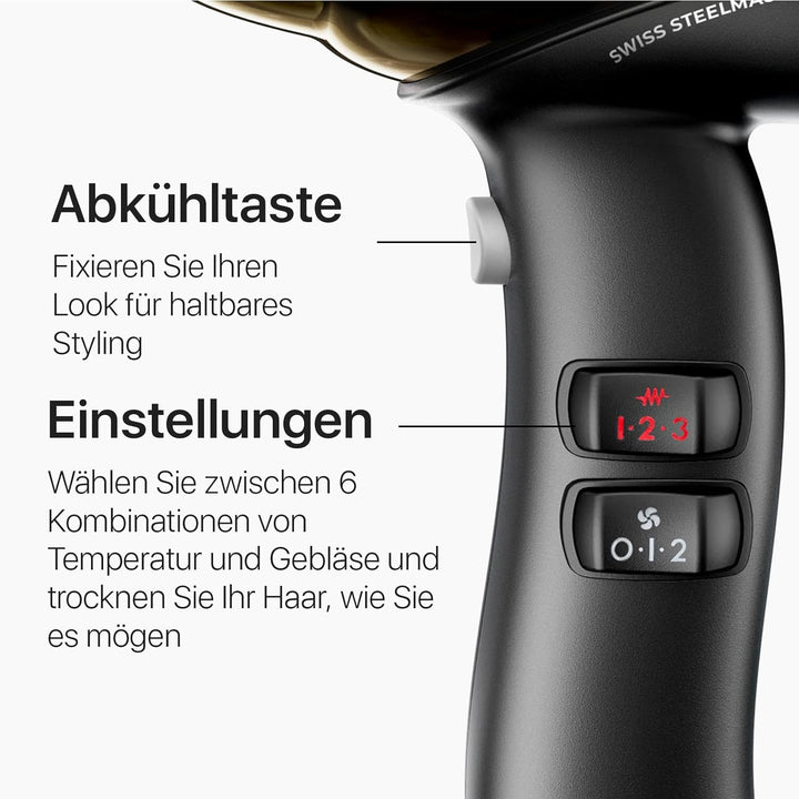 Valera, Swiss Steel Master Light, professioneller Haartrockner aus goldfarbenem Stahl, leichter Föhn