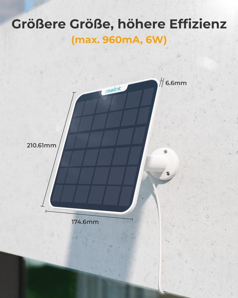 [2023 Update-Version] Reolink 6W Solarpanel für Akku Überwachungskamera Aussen, USB Schnittstelle, S