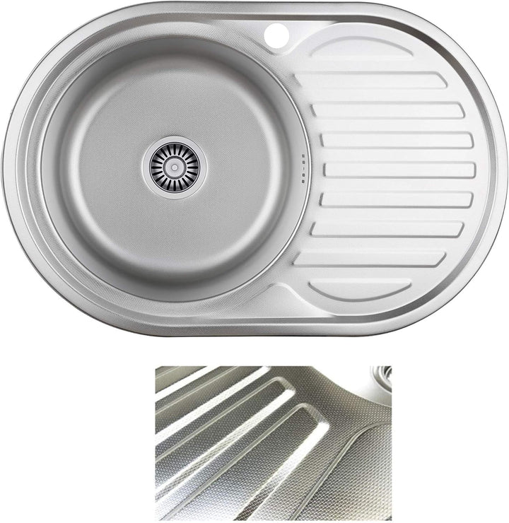 VBChome Einbauspüle 77x50 Leinenstruktur ab 45er Unterschrank Edelstahl Küchenspüle Spüle Ablagefläc