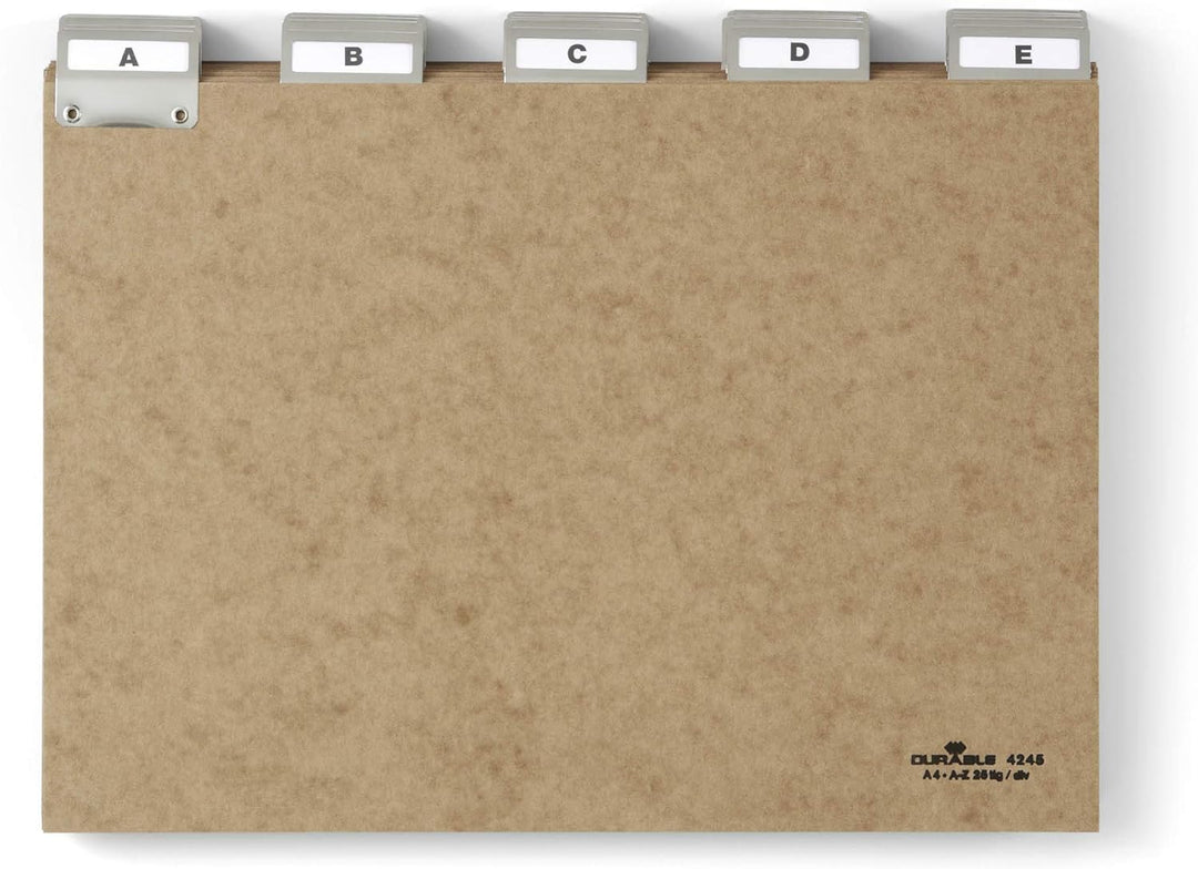 Durable Leitregister A-Z aus Pressspan, 5/5 Teilung & beschriftbare Taben, A4 quer, braun, 424511 A4