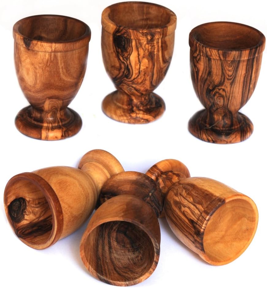 EIERBECHER-SET AUS OLIVENHOLZ von Mastro Leonardo (6 Stück) - Handarbeit aus Italien